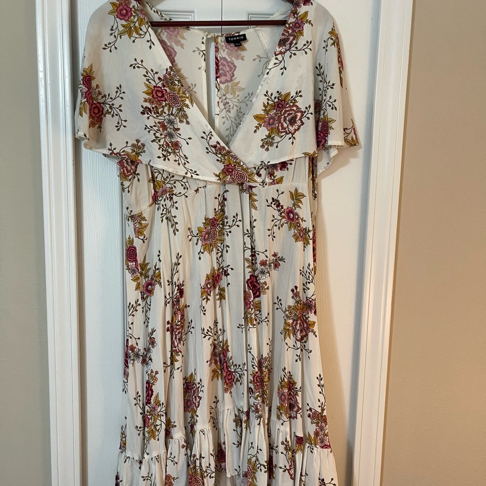 Torrid White and Orange/Pink Mini Dress